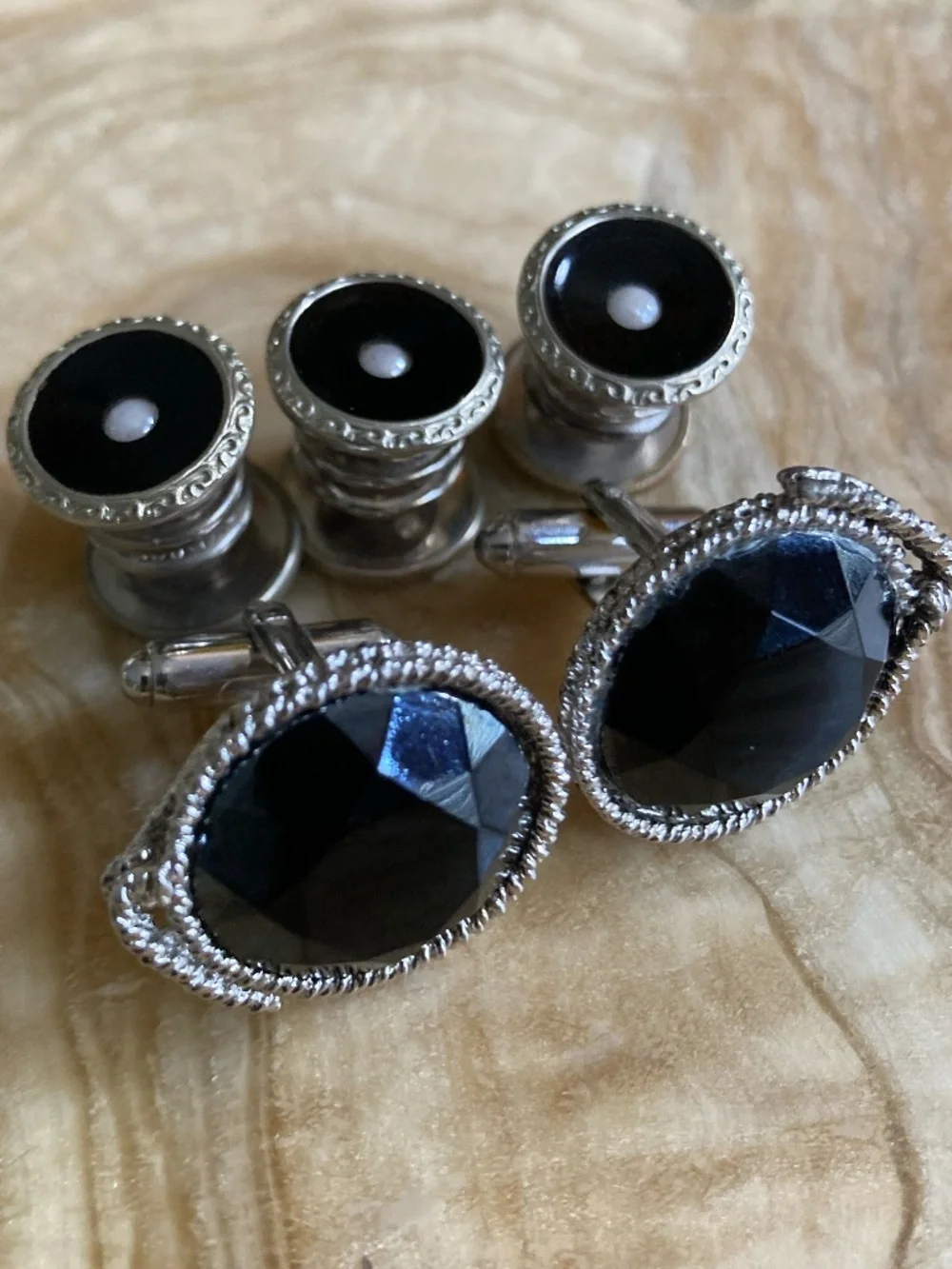 Antique 1922  Shields Black Cufflinks & Baer Wilde Shirt Studs
